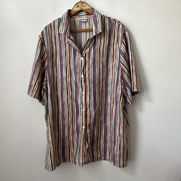 Vtg Bonworth purple rust stripe grandma button short sleeve blouse XXL - Picture 1 of 4